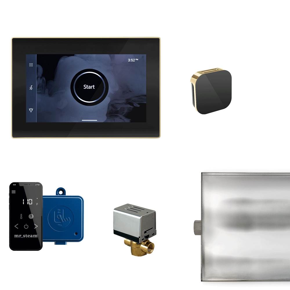 Mr. Steam XButler Steam Shower Control Package with iSteamX Control and Aroma Glass SteamHead in Black Polished Brass
