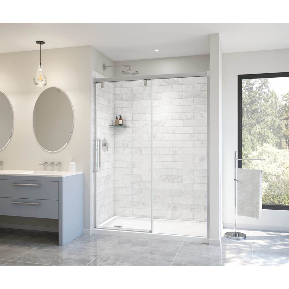 Maax Uptown 56-59 x 76 in. 8 mm Sliding Shower Door for Alcove Installation with Clear glass in Chrome & White Marble