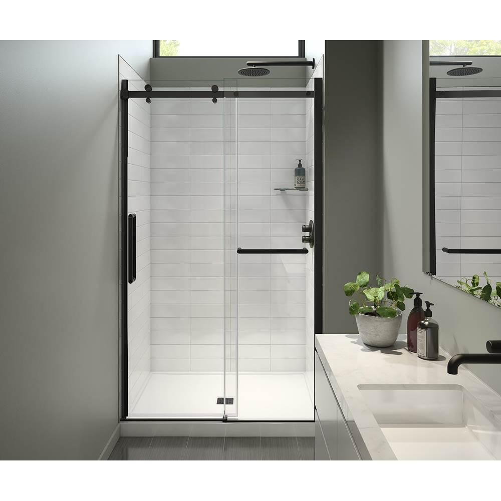 Maax Halo Pro 44 1/2-47 x 78 3/4 in. 8 mm Sliding Shower Door with Towel Bar for Alcove Installation with Clear glass in Matte Black