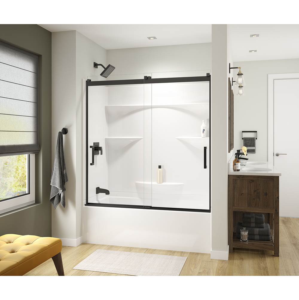 Maax Revelation Square 56-59 x 56 3/4-59 1/4 in. 8mm Sliding Tub Door for Alcove Installation with Clear glass in Matte Black