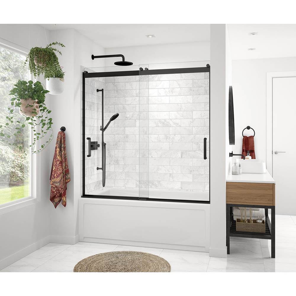 Maax Revelation Round 56-59 x 56 3/4-59 1/4 in. 6 mm Sliding Tub Door for Alcove Installation with Clear glass in Matte Black