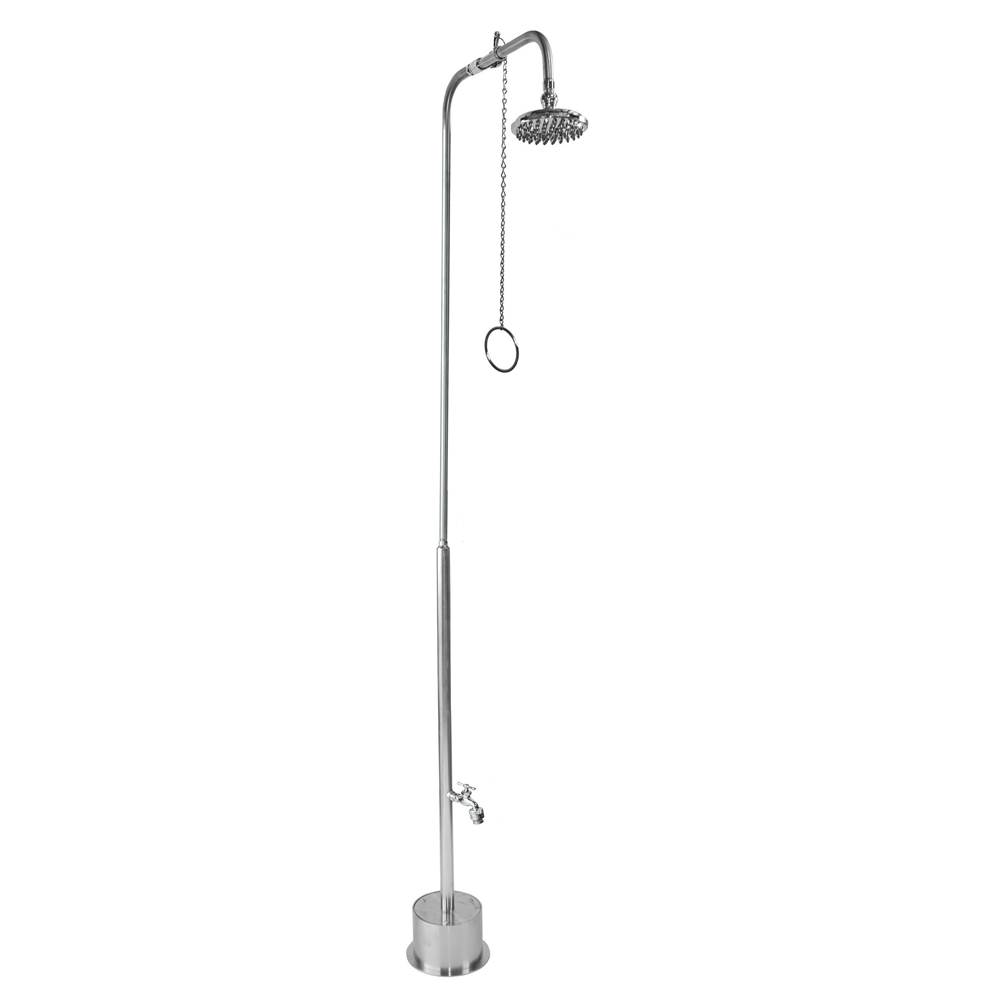 Outdoor Shower Free Standing Single Supply Shower - Pull Chain Valve, 8'' Shower Head, Hose Bibb