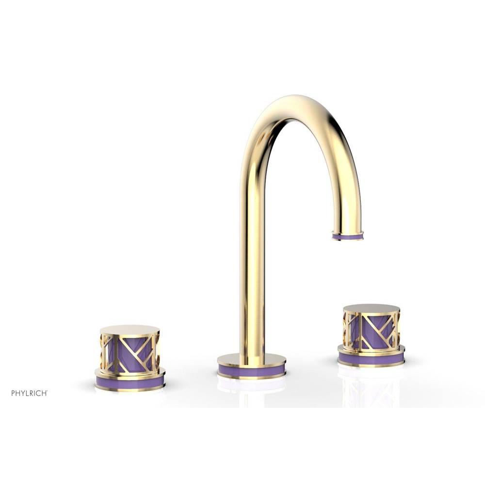 Phylrich Matte Black Jolie Widespread Lavatory Faucet With Gooseneck Spout, Round Cutaway Handles, And Purple Accents - 1.2GPM