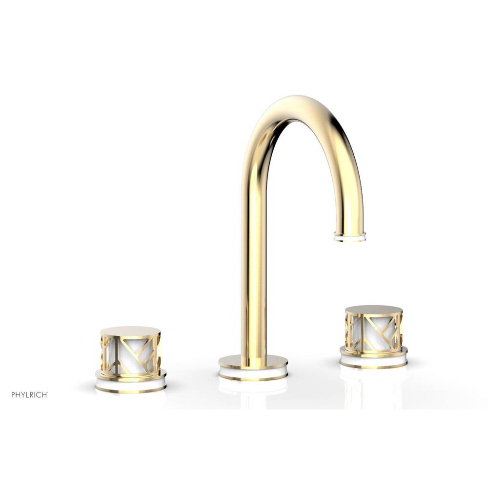 Phylrich Satin Nickel Jolie Widespread Lavatory Faucet With Gooseneck Spout, Round Cutaway Handles, And Gloss White Accents - 1.2GPM