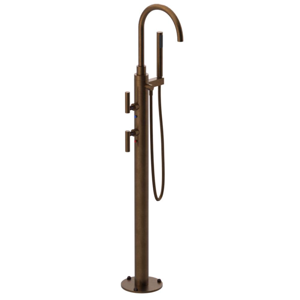 Rubinet Floor Mount Tub Filler with Hand Held Shower with La Salle Spout