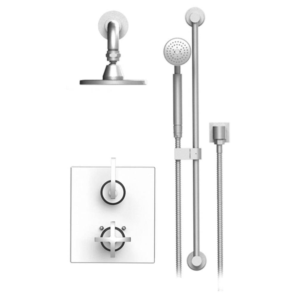 Rubinet Temperature Control Shower With Two Way Diverter & Shut-Off, Hand Held Shower, Bar, Integral Supply & Fixed Shower Head & Arm, 5'' Wall Mount Trim Onl