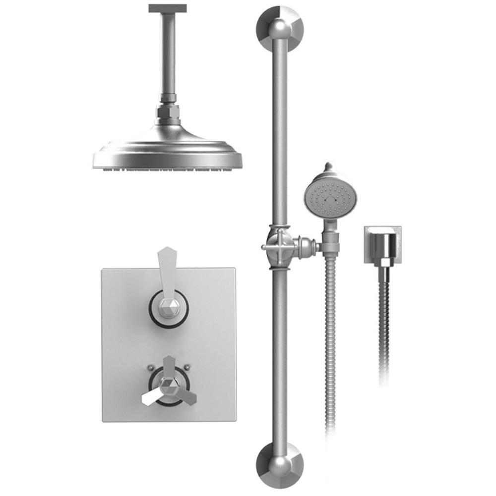 Rubinet Temperature Control Shower With Two Way Diverter & Shut-Off, Hand Held Shower, Bar & Integral Supply, Shower Head & Arm, 8'' Ceiling Mount Trim Only