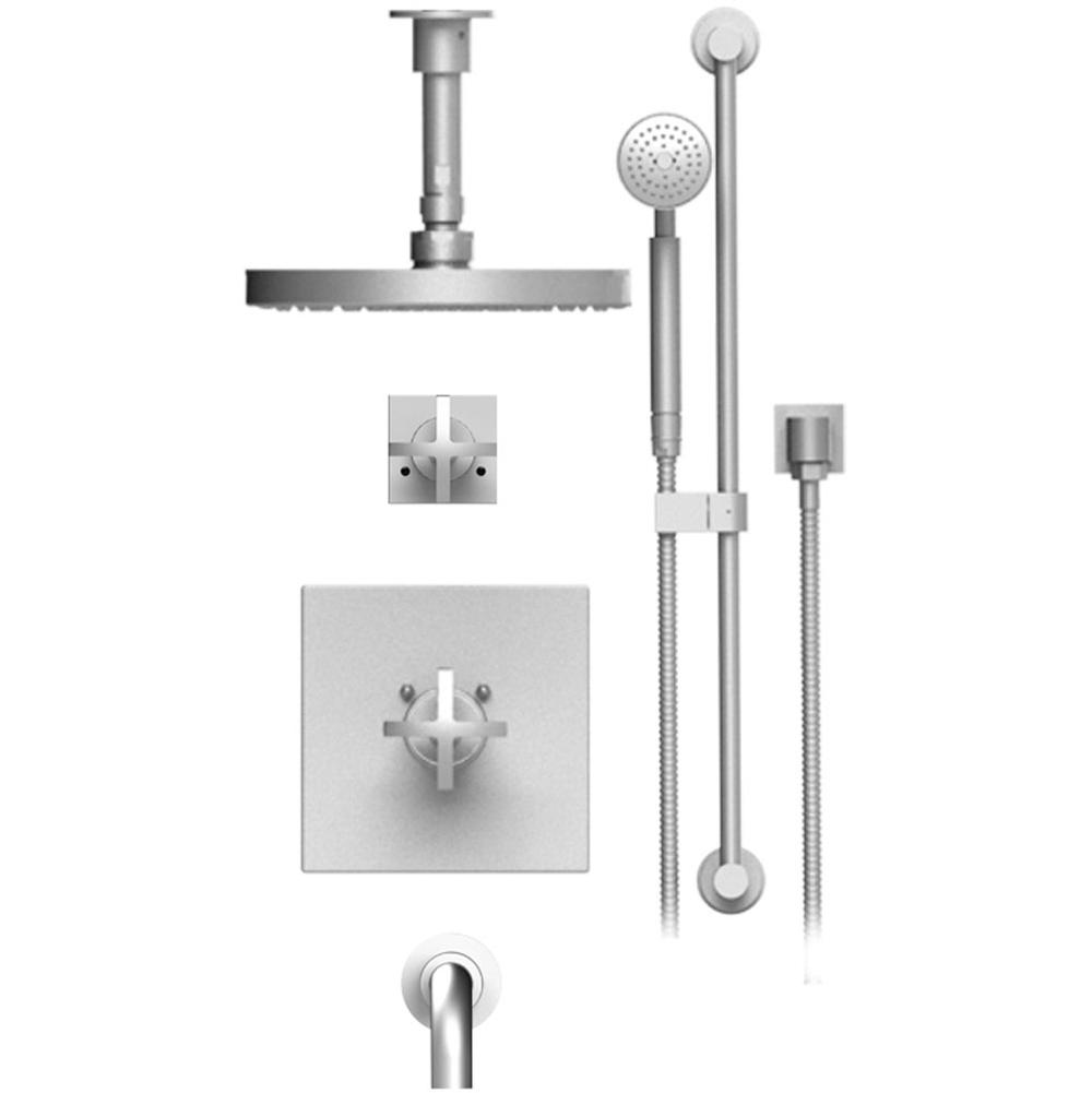 Rubinet Temperature Control Tubs & Shower With Three Way Diverter & Shut-Off, Hand Held Shower, Bar, Integral Supply, Wall Mount Tub Filler Spout & Fixed Show