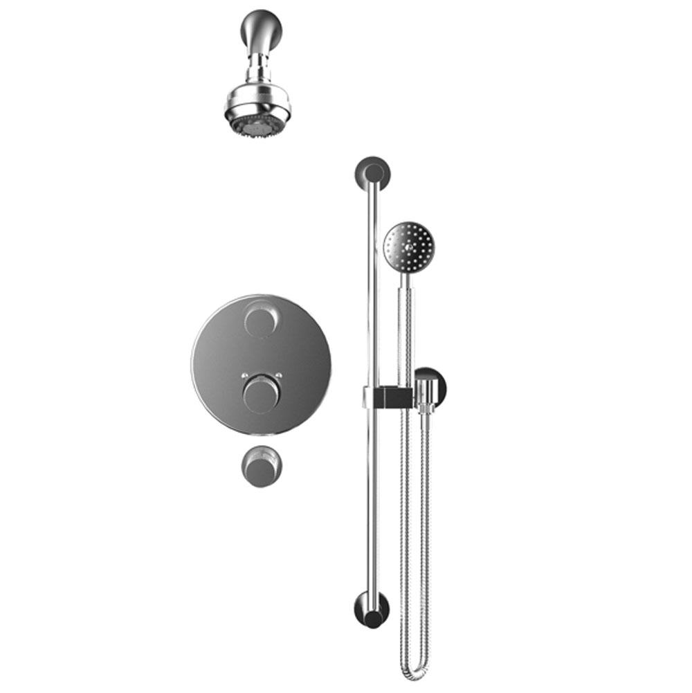 Rubinet Temperature Control Shower With Two Seperate Volume Controls, Lasalle Shower Head, Bar, Integral Supply & Hand Held Shower, 3 Function Wall Mount, Tri