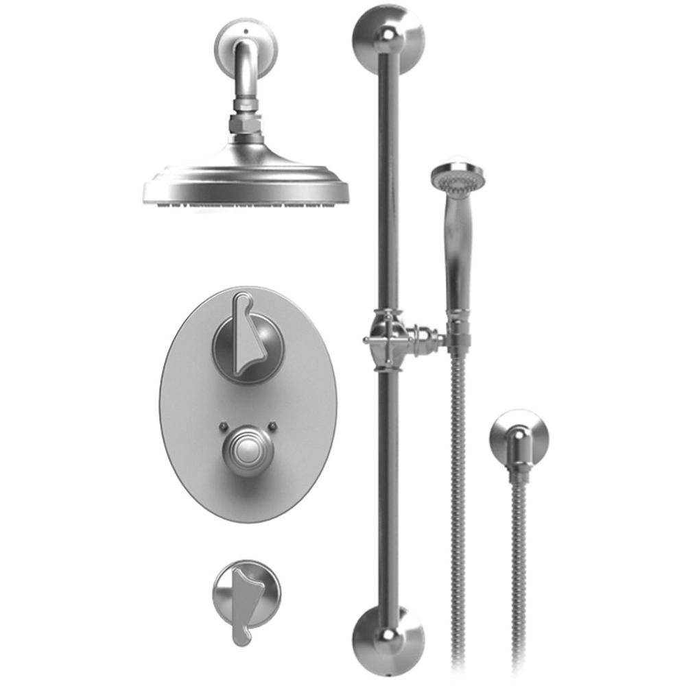 Rubinet Temperature Control Shower With Two Seperate Volume Controls, Aquatron Shower Head, Bar, Integral Supply & Hand Held Shower 8'' Wall Mount Trim Only