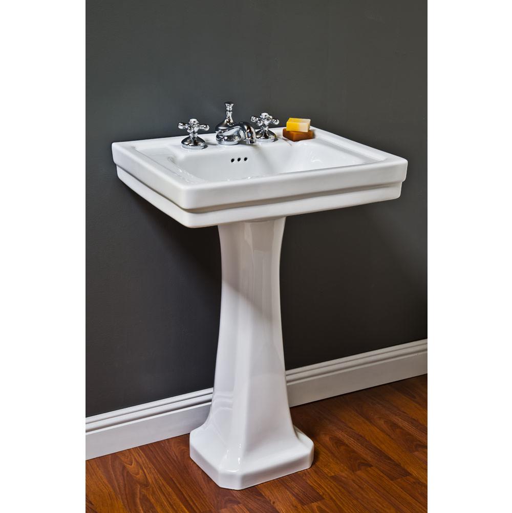Strom Living Porcelain Pedestal Sink.  Total Height 33 3/4'', 23''W, 18 1/2'' From Wall, Opening