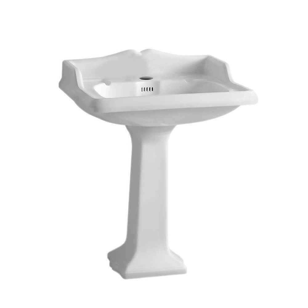Whitehaus Collection Isabella Collection Traditional Pedestal with an Integrated large Rectangular Bowl, Widespread Faucet Drilling, Backsplash, Dual Soap Ledges, Decorative Trim and Overflow
