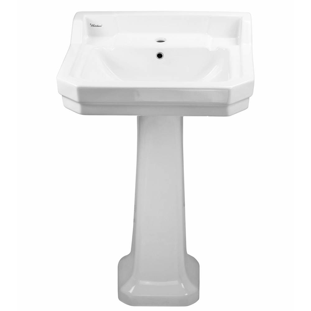 Whitehaus Collection Isabella Collection Traditional Pedestal with Integrated Rectangular Bowl, Backsplash, Dual Soap Ledges, Decorative Trim and Overflow