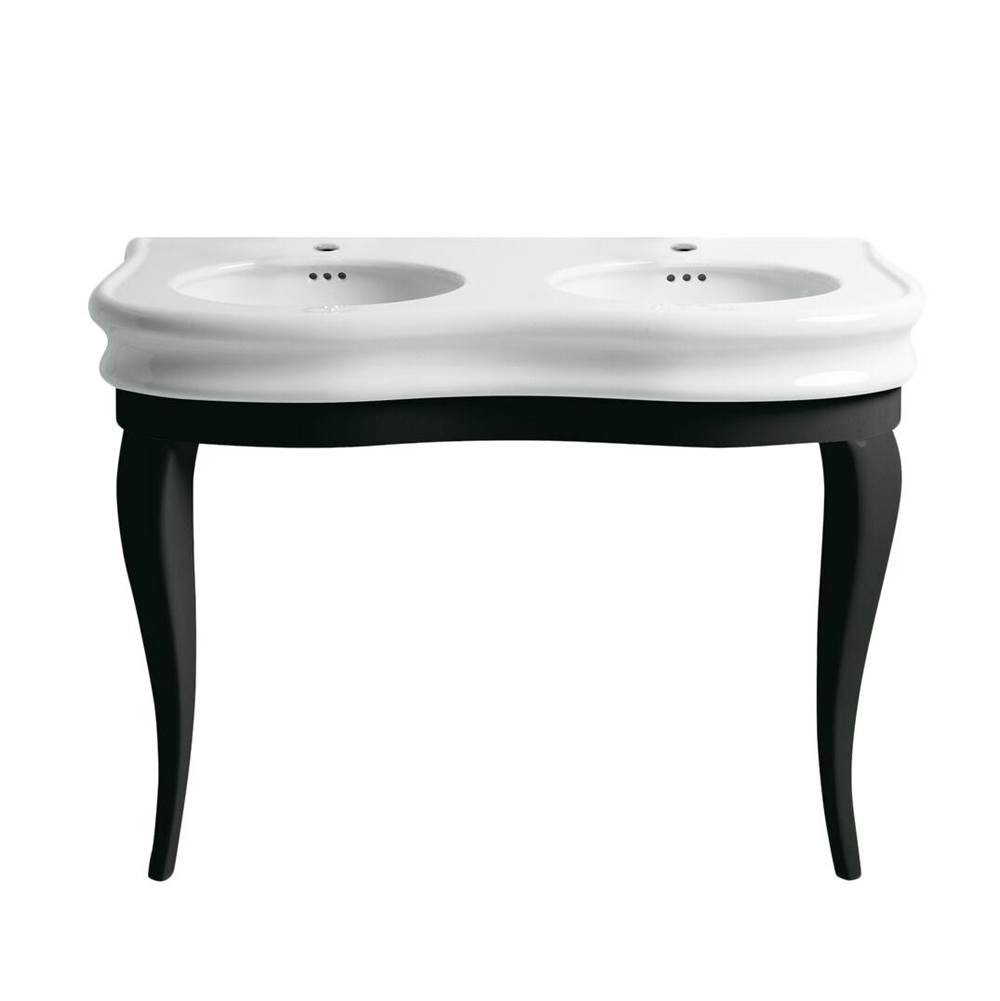 Whitehaus Collection Isabella Collection Large Console with integrated oval bowls, Overflow and Black Wooden Leg Support