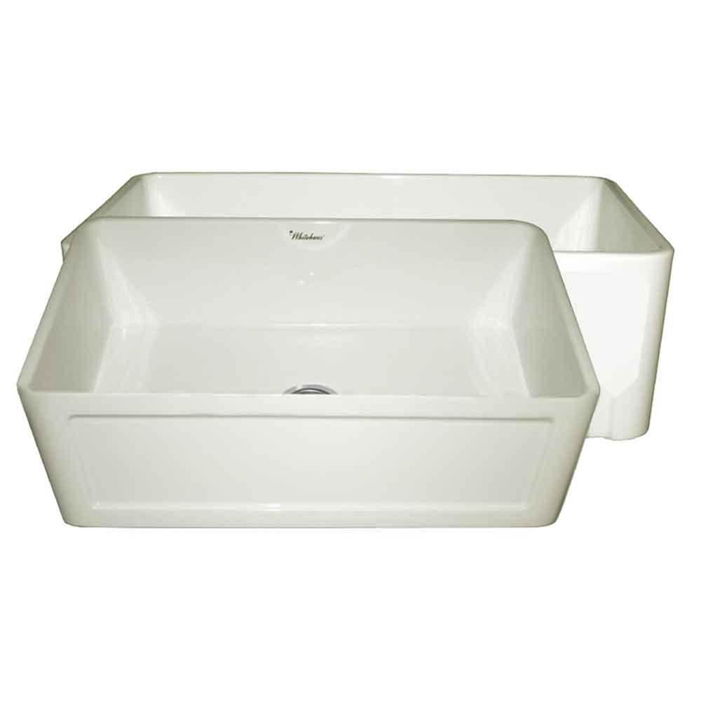 Whitehaus Collection Farmhaus Fireclay Reversible Sink with a Concave Front Apron on One Side and Fluted Front Apron on the Other