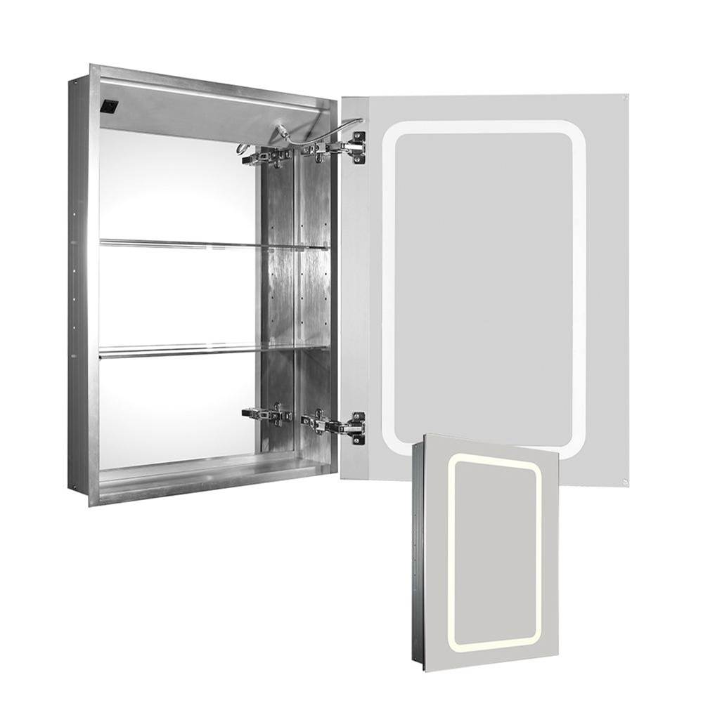 Whitehaus Collection Medicinehaus Recessed Single Mirrored Door Medicine Cabinet with Outlet and LED Power Dimmer for Light