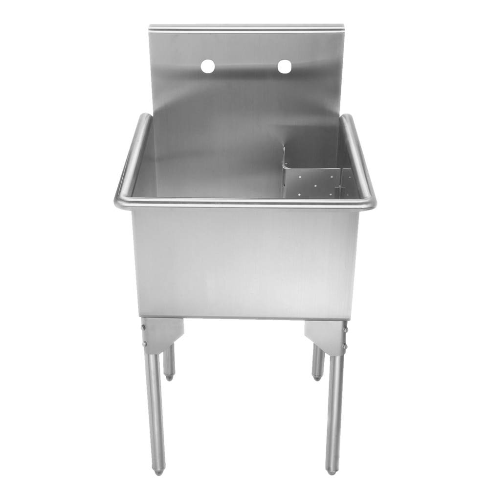 Whitehaus Collection Pearlhaus Brushed Stainless Steel Small Square, Single Bowl Commerical Freestanding Utility Sink