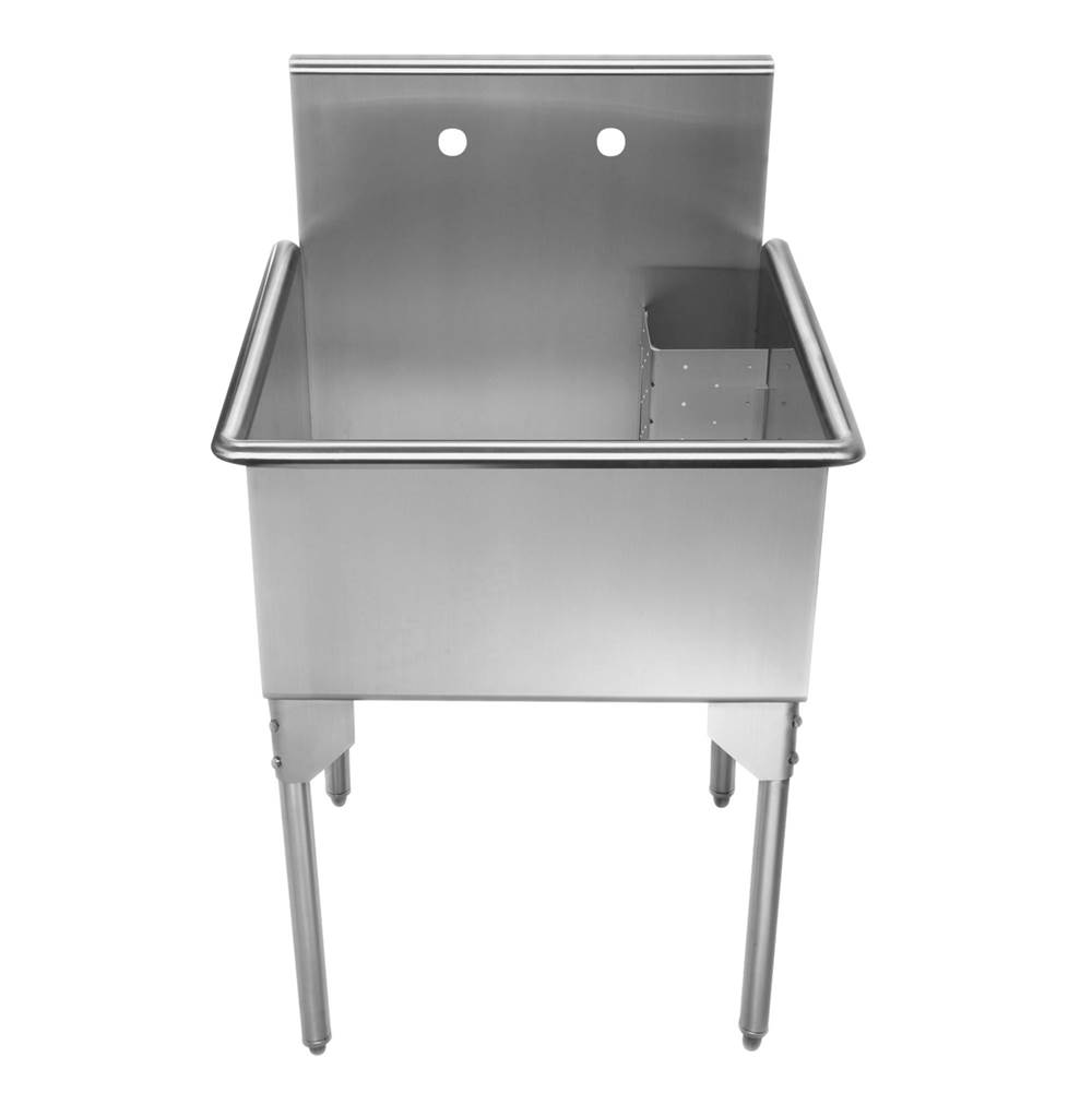 Whitehaus Collection Pearlhaus Brushed Stainless Steel Square, Single Bowl Commerical Freestanding Utility Sink