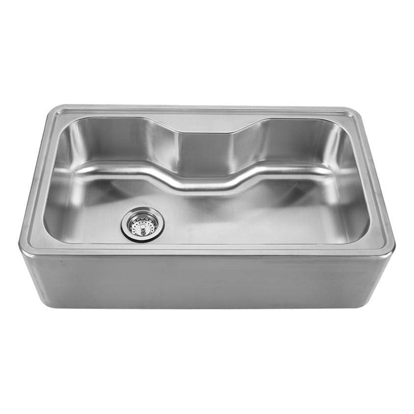 Whitehaus Collection Noah's Collection Brushed Stainless Steel Single Bowl Drop-in Sink with a Seamless Customized Front Apron