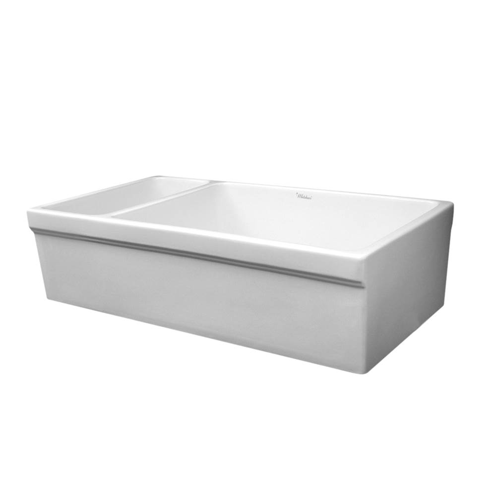 Whitehaus Collection Farmhaus Fireclay Quatro Alcove Large Reversible Sink and Small Bowl with Decorative 2 ½'' Lip on Both Sides