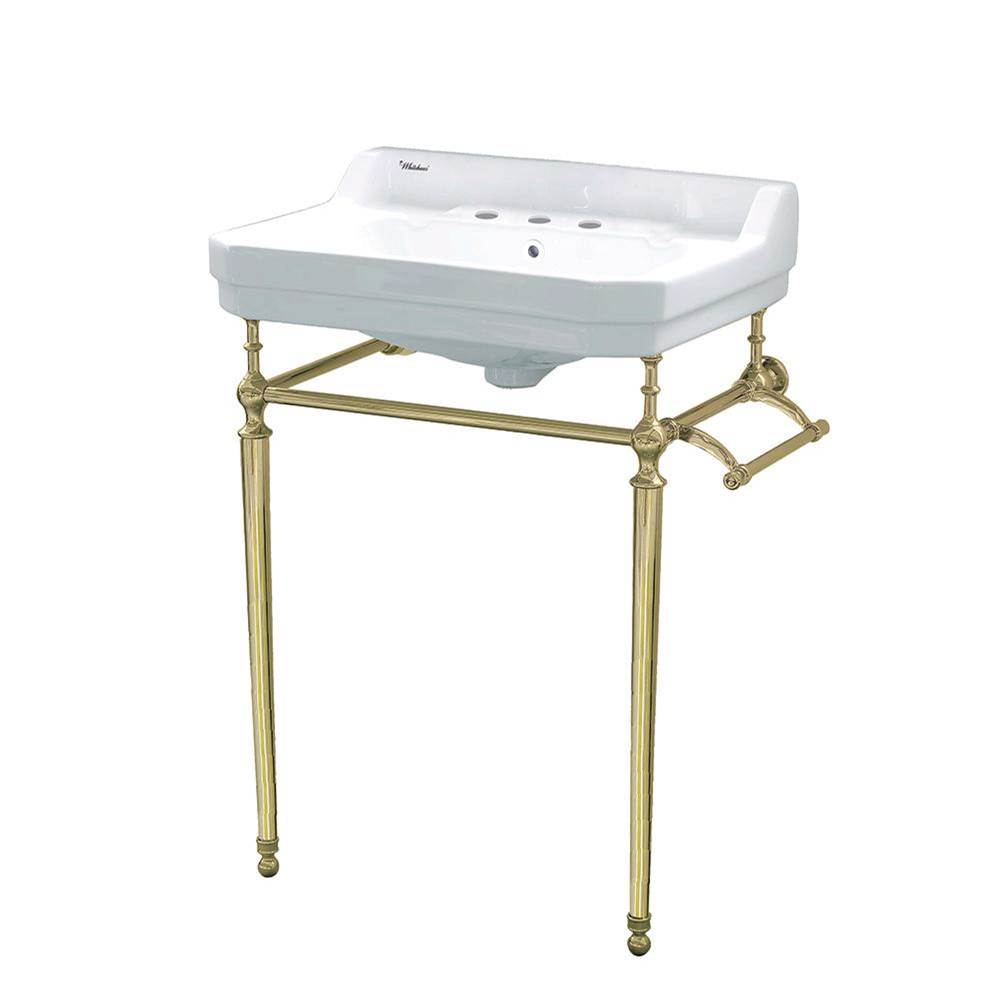 Whitehaus Collection Victoriahaus Console With Integrated Rectangular Bowl With Widespread Hole Drill, Polished Brass Leg Support, Interchangable Towel Bar, Backsplash And Overflow